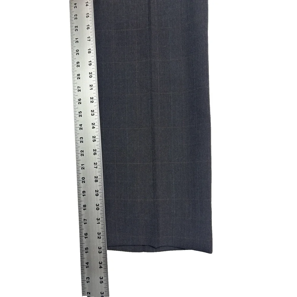 vtg 90s USA Made 42L 34x33 Charcoal Windowpane Check 2pc Pant Suit Wool Pleated